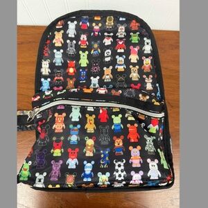 Disney Parks Backpack Vinyl Mickey Mouse Black Multi Color Zipper, EUC